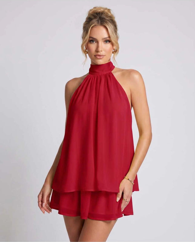 Kamryn | Women's Layered Halter Neck Sleeveless Mini Dress