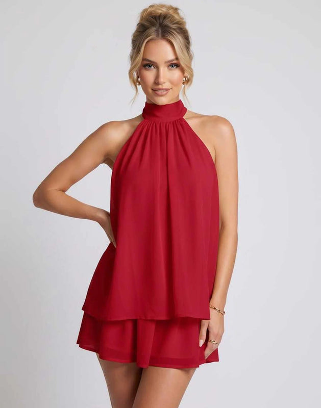 Kamryn | Women's Layered Halter Neck Sleeveless Mini Dress