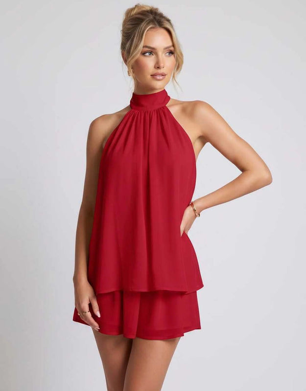 Kamryn | Women's Layered Halter Neck Sleeveless Mini Dress