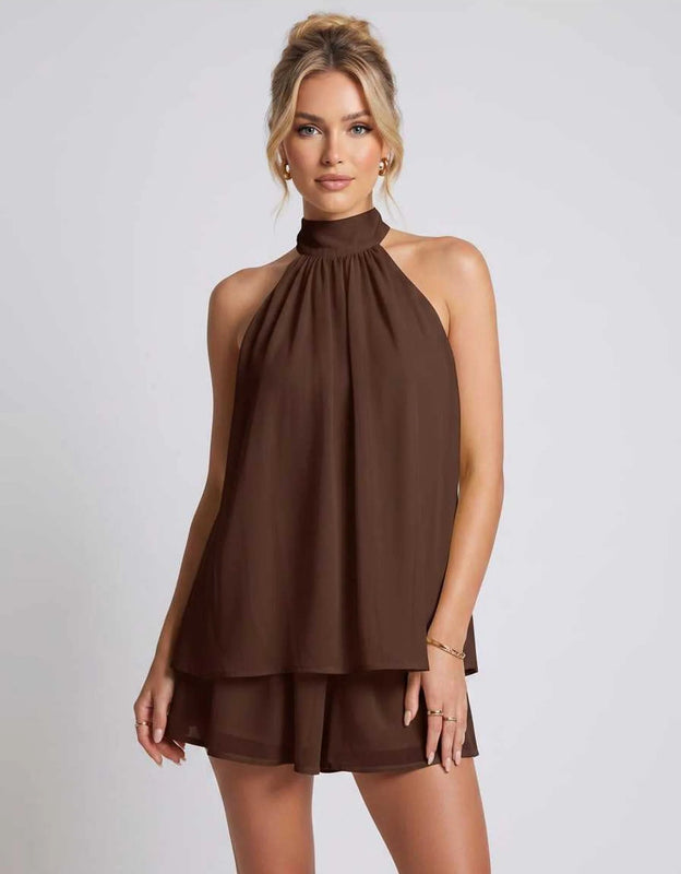 Kamryn | Women's Layered Halter Neck Sleeveless Mini Dress