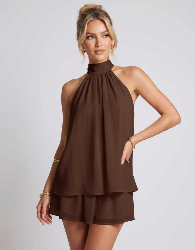 Kamryn | Women's Layered Halter Neck Sleeveless Mini Dress