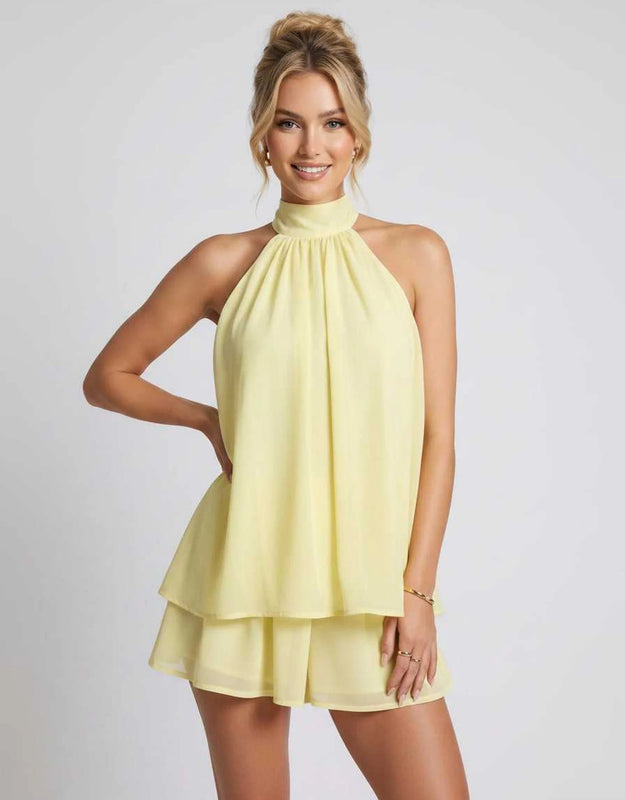 Kamryn | Women's Layered Halter Neck Sleeveless Mini Dress