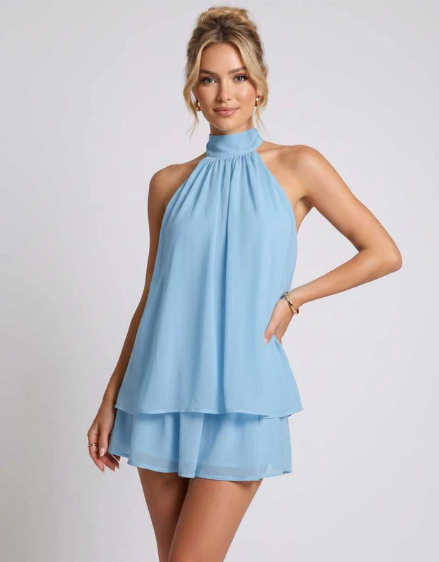 Kamryn | Women's Layered Halter Neck Sleeveless Mini Dress