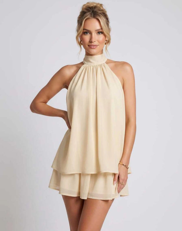 Kamryn | Women's Layered Halter Neck Sleeveless Mini Dress