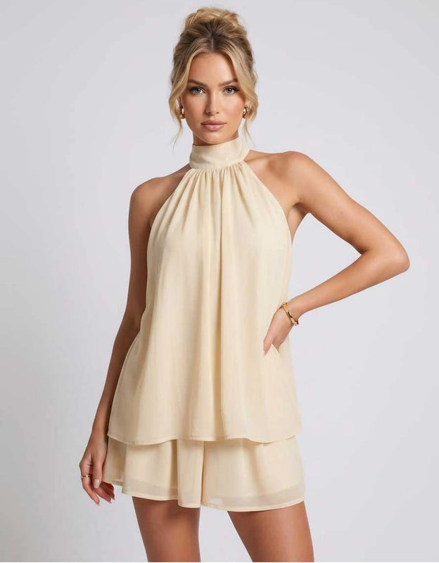 Kamryn | Women's Layered Halter Neck Sleeveless Mini Dress