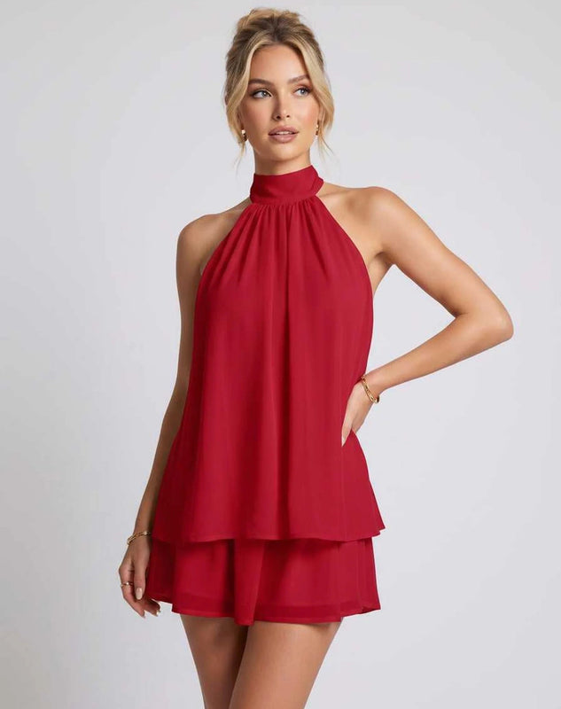 Kamryn | Women's Layered Halter Neck Sleeveless Mini Dress