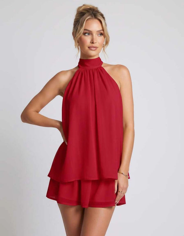 Kamryn | Women's Layered Halter Neck Sleeveless Mini Dress