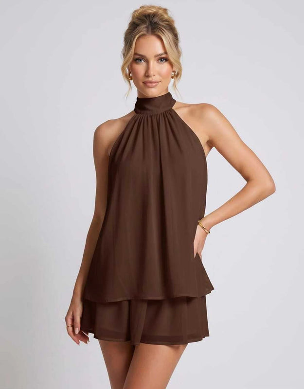 Kamryn | Women's Layered Halter Neck Sleeveless Mini Dress