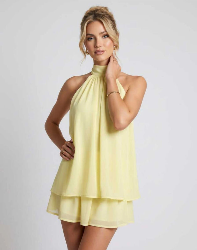 Kamryn | Women's Layered Halter Neck Sleeveless Mini Dress