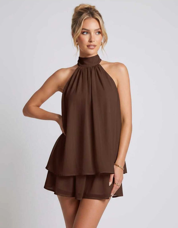 Kamryn | Women's Layered Halter Neck Sleeveless Mini Dress