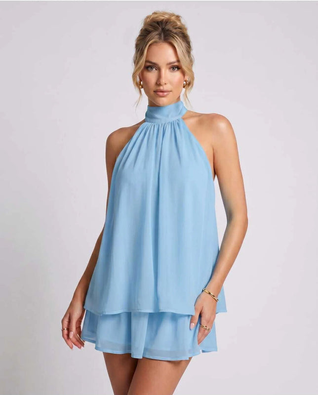Kamryn | Women's Layered Halter Neck Sleeveless Mini Dress