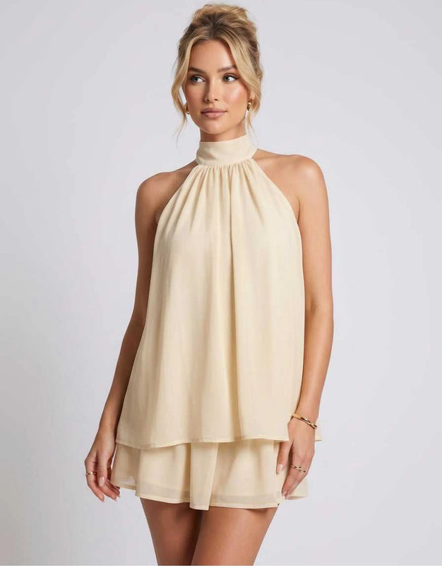 Kamryn | Women's Layered Halter Neck Sleeveless Mini Dress
