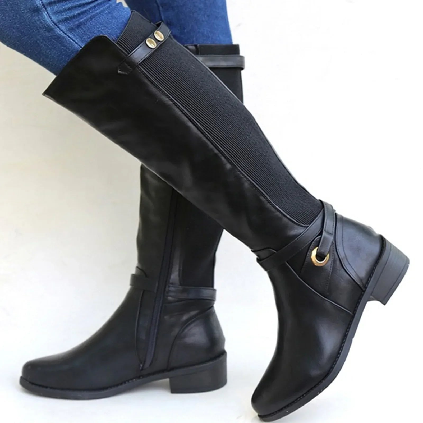 Kassandra | Women's Side Zip Buckle Knee-High Boots