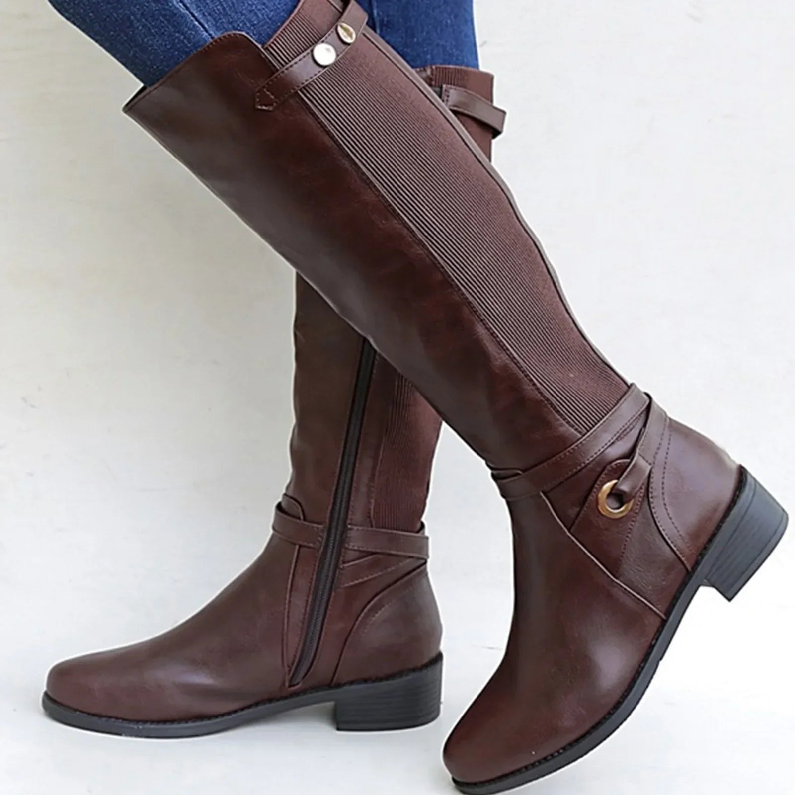 Kassandra | Women's Side Zip Buckle Knee-High Boots