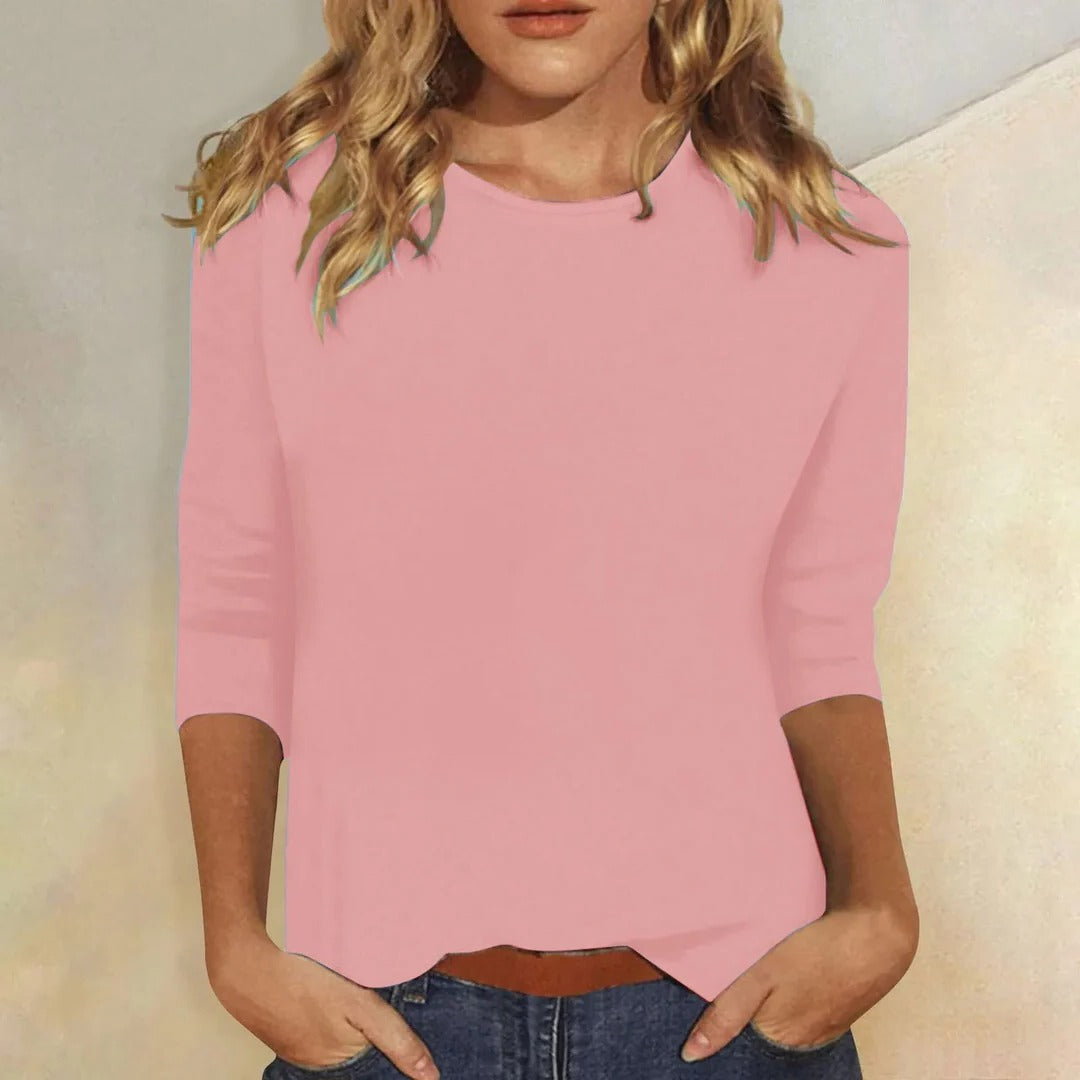 Kassidy | Women's Straight Crew Neck Solid Color Blouse