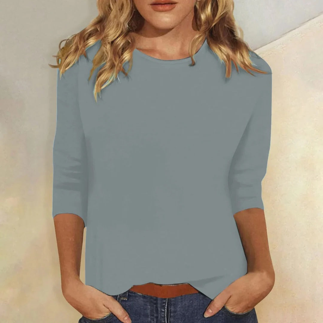 Kassidy | Women's Straight Crew Neck Solid Color Blouse