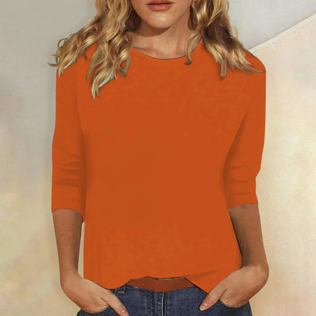 Kassidy | Women's Straight Crew Neck Solid Color Blouse