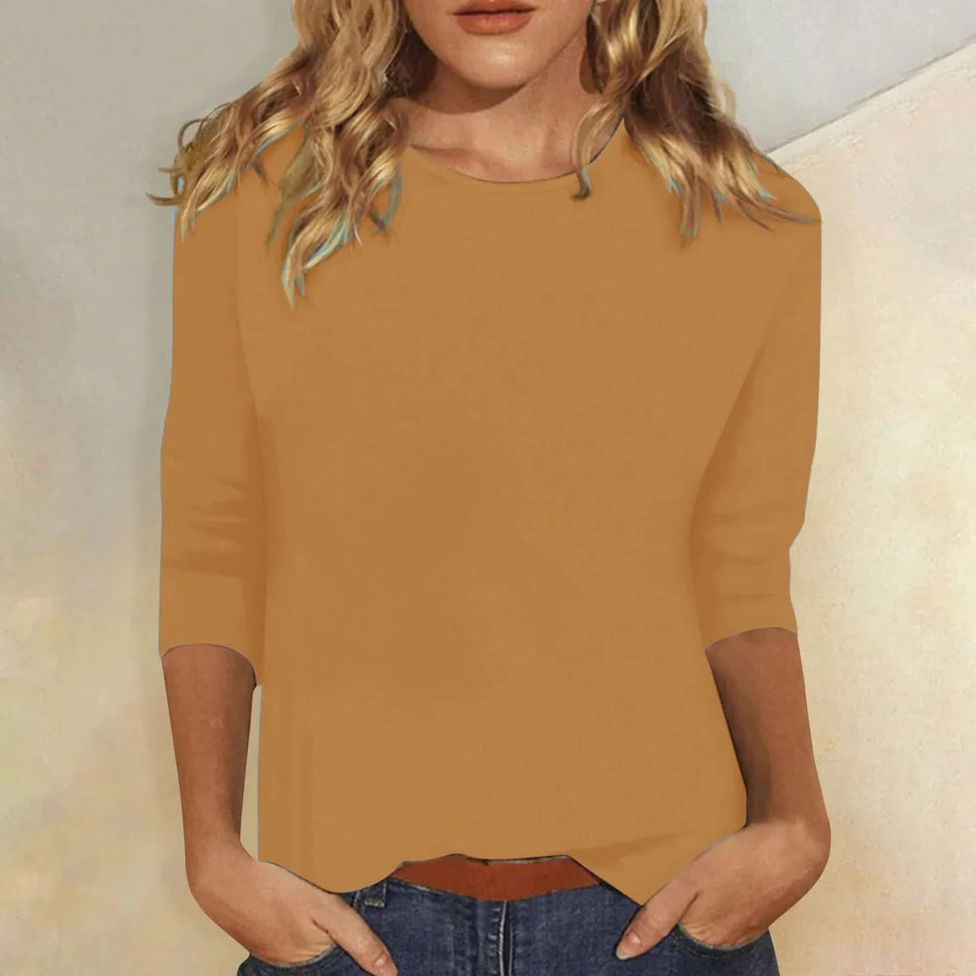 Kassidy | Women's Straight Crew Neck Solid Color Blouse