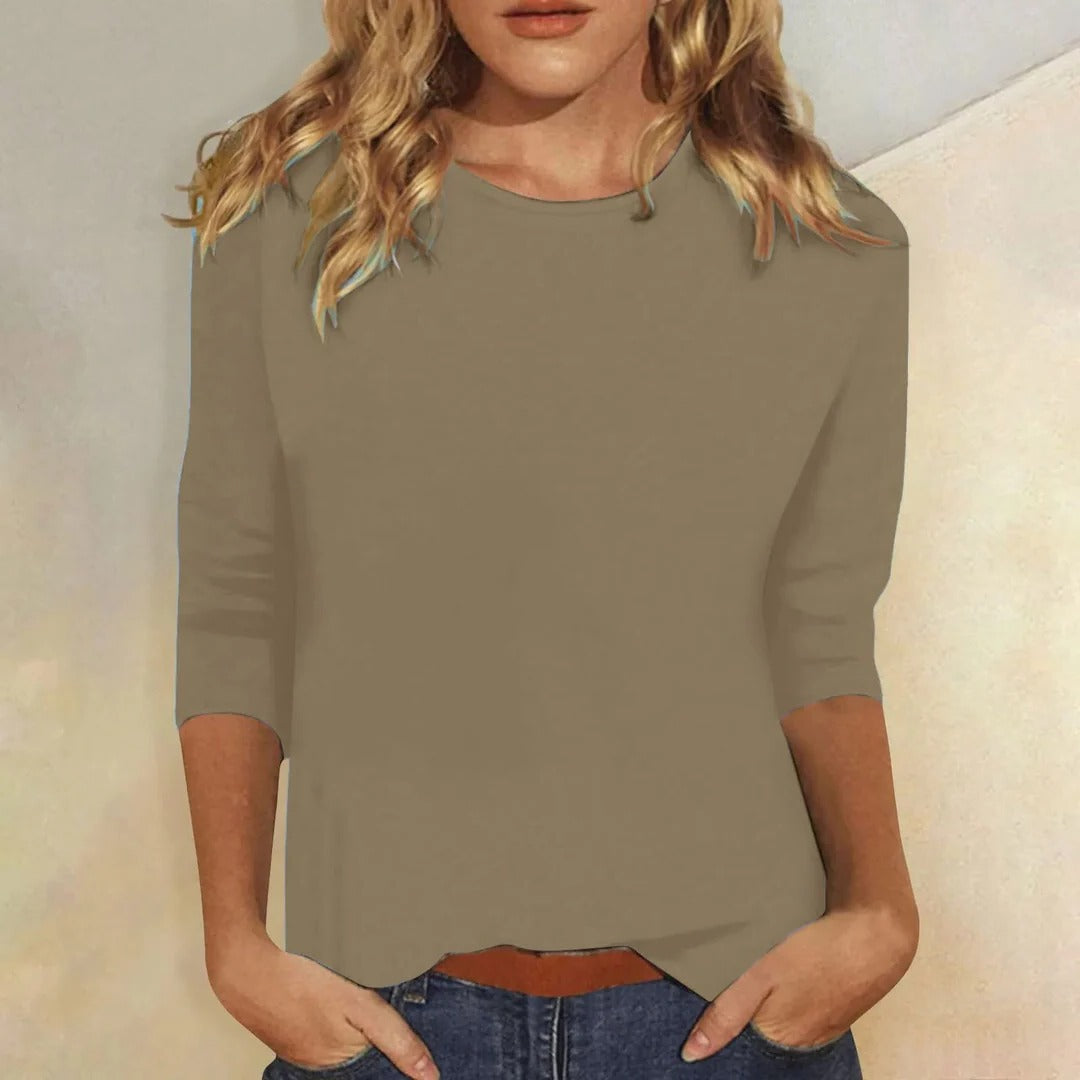 Kassidy | Women's Straight Crew Neck Solid Color Blouse