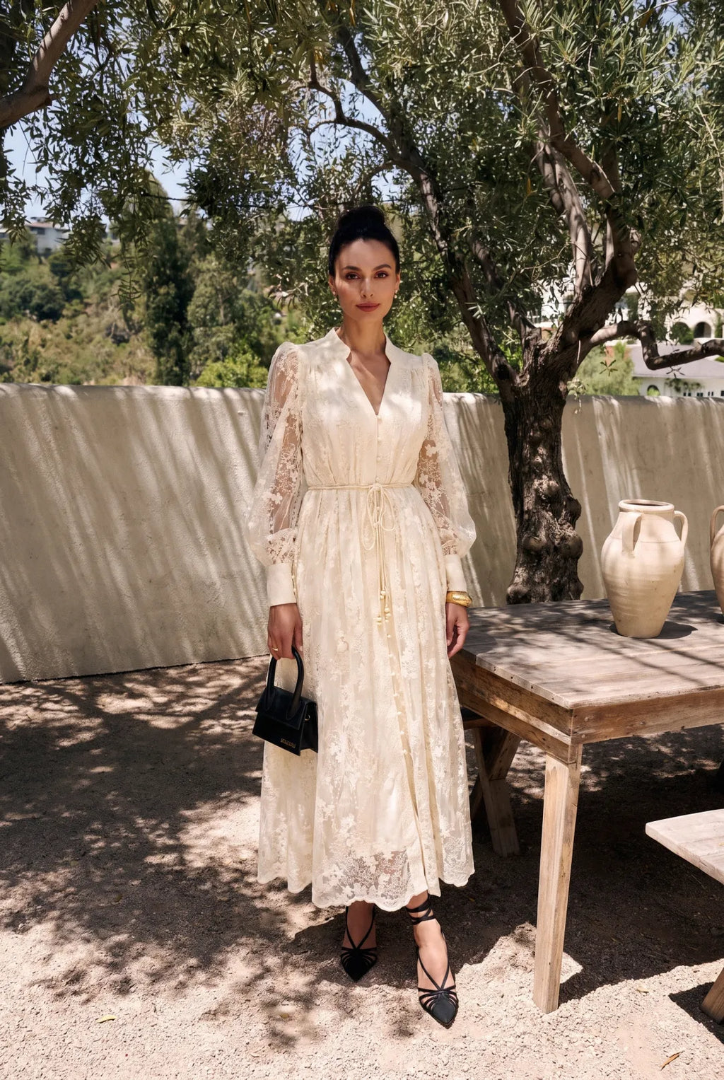 Kayla | Women’s Long Sleeve Waist Tie V Neck Flowy Midi Dress