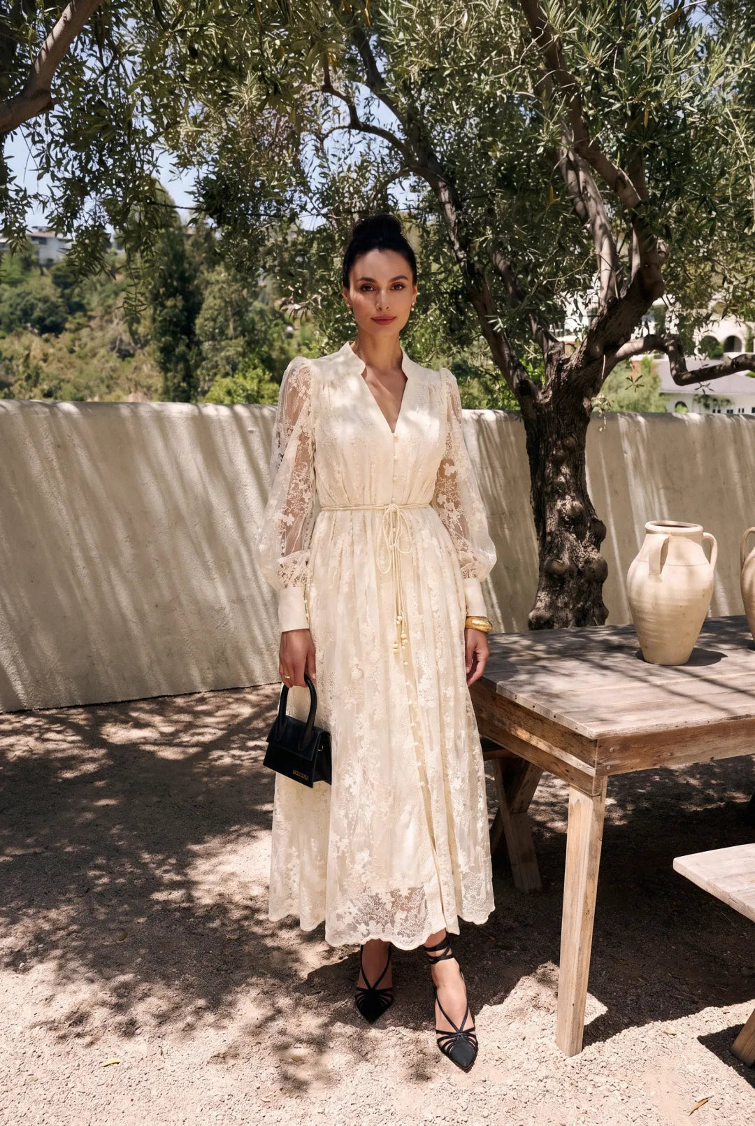 Kayla | Women’s Long Sleeve Waist Tie V Neck Flowy Midi Dress