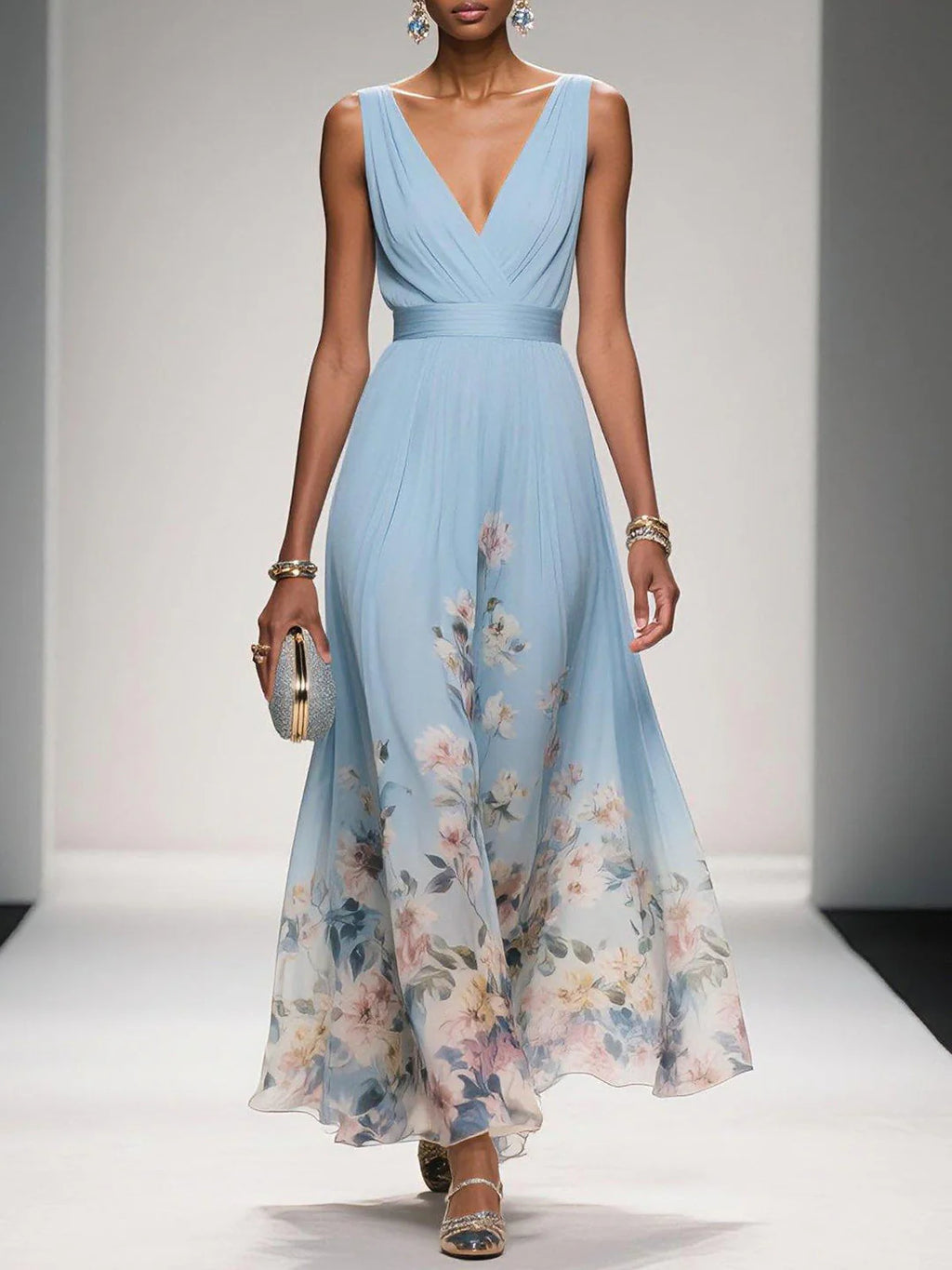 Kimberly | Women’s V Neck Sleeveless Wide Strap Maxi Dress
