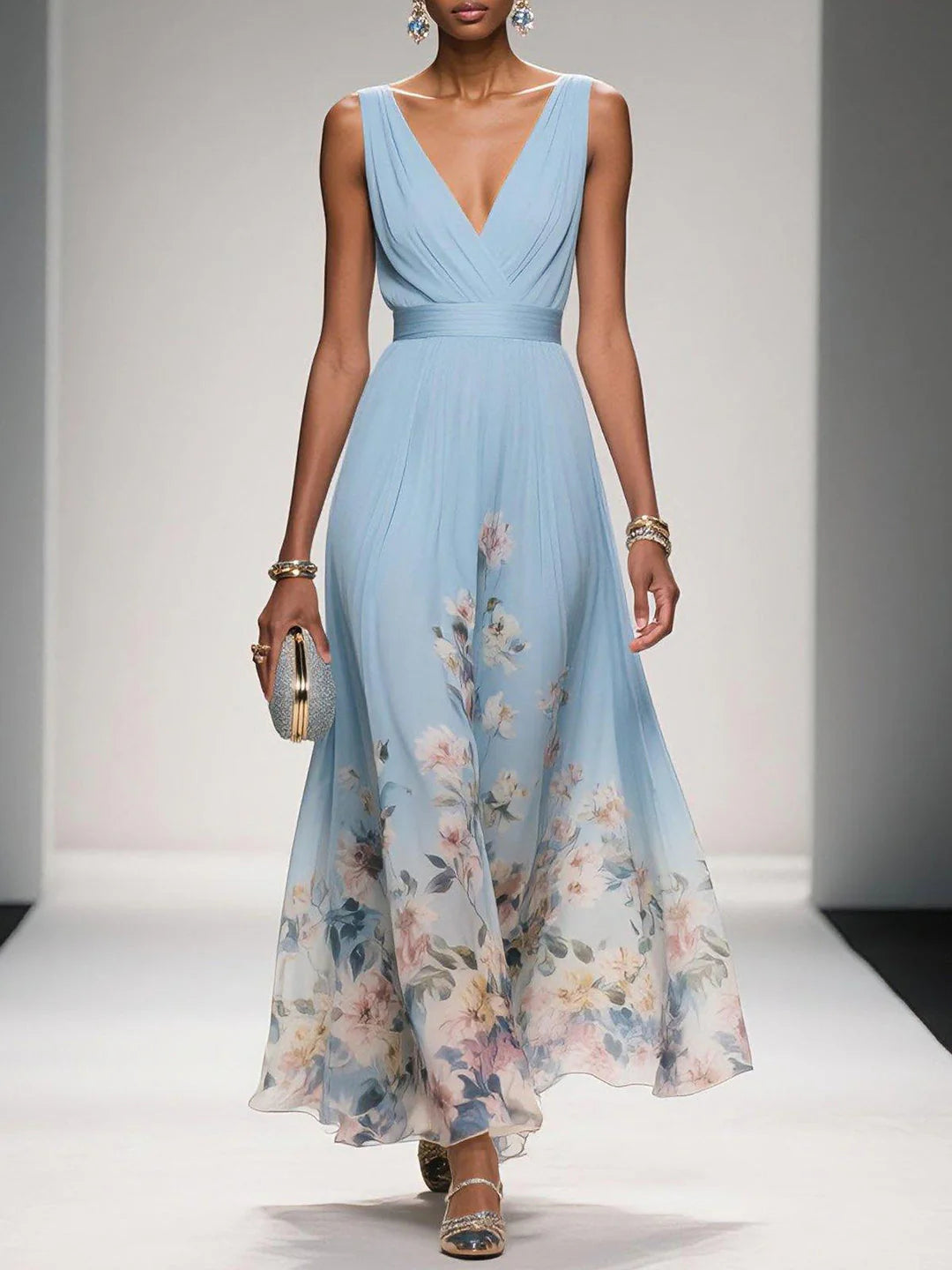 Kimberly | Women’s V Neck Sleeveless Wide Strap Maxi Dress