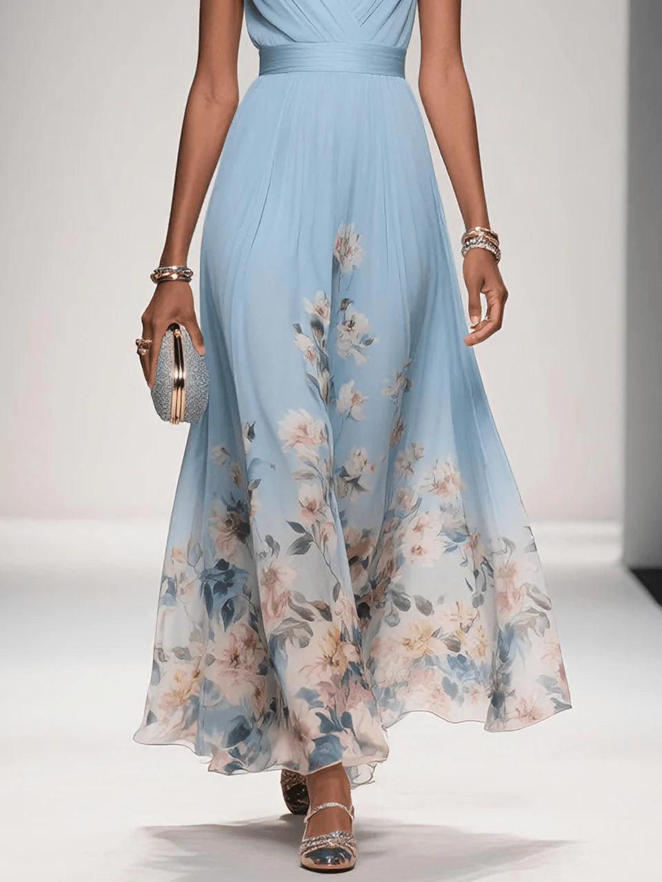 Kimberly | Women’s V Neck Sleeveless Wide Strap Maxi Dress