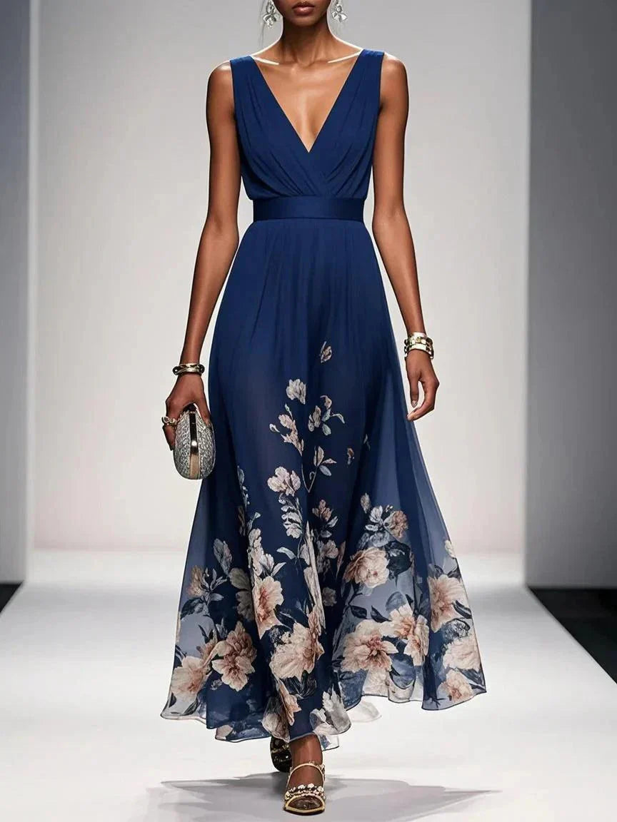Kimberly | Women’s V Neck Sleeveless Wide Strap Maxi Dress