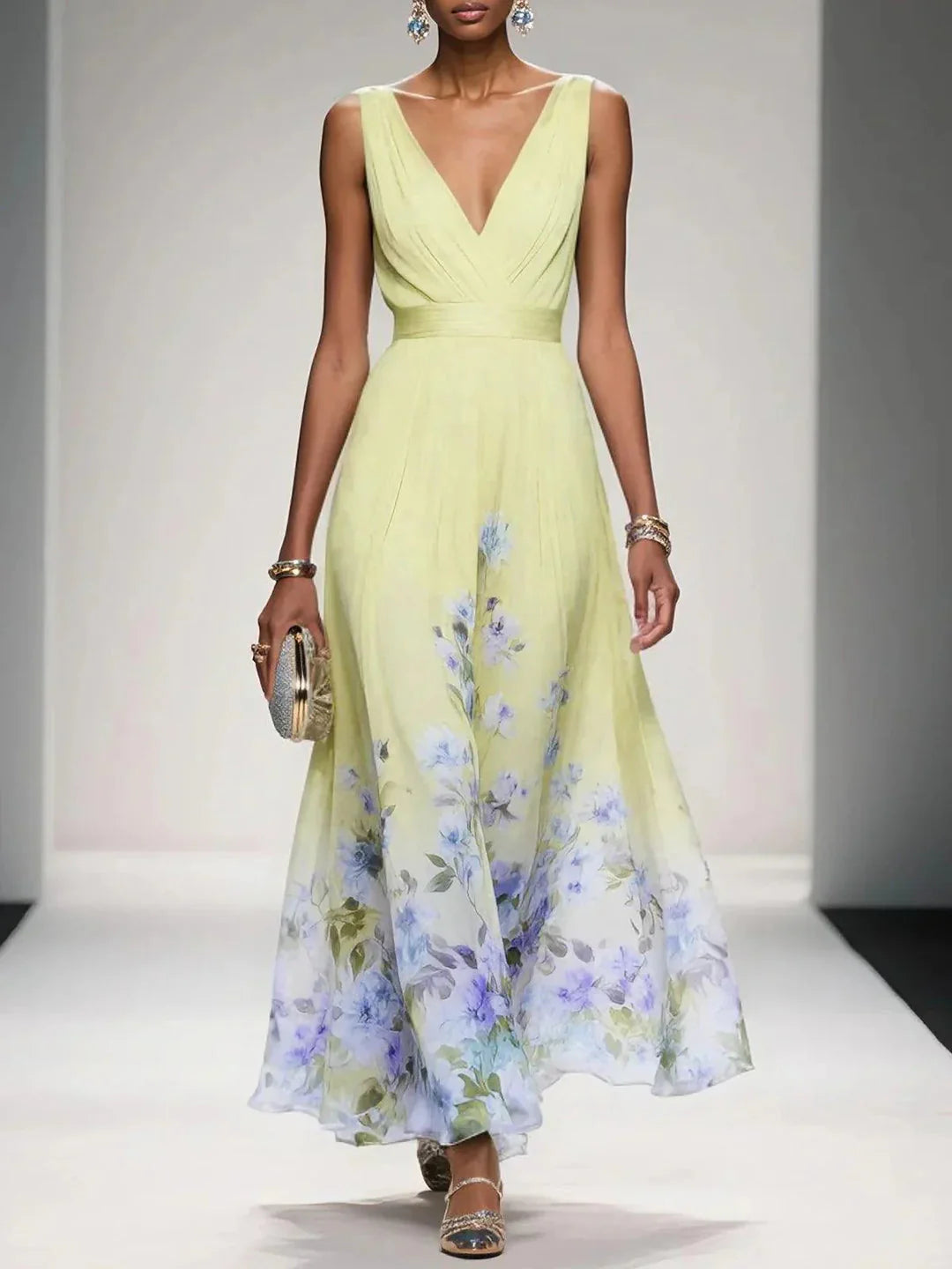 Kimberly | Women’s V Neck Sleeveless Wide Strap Maxi Dress