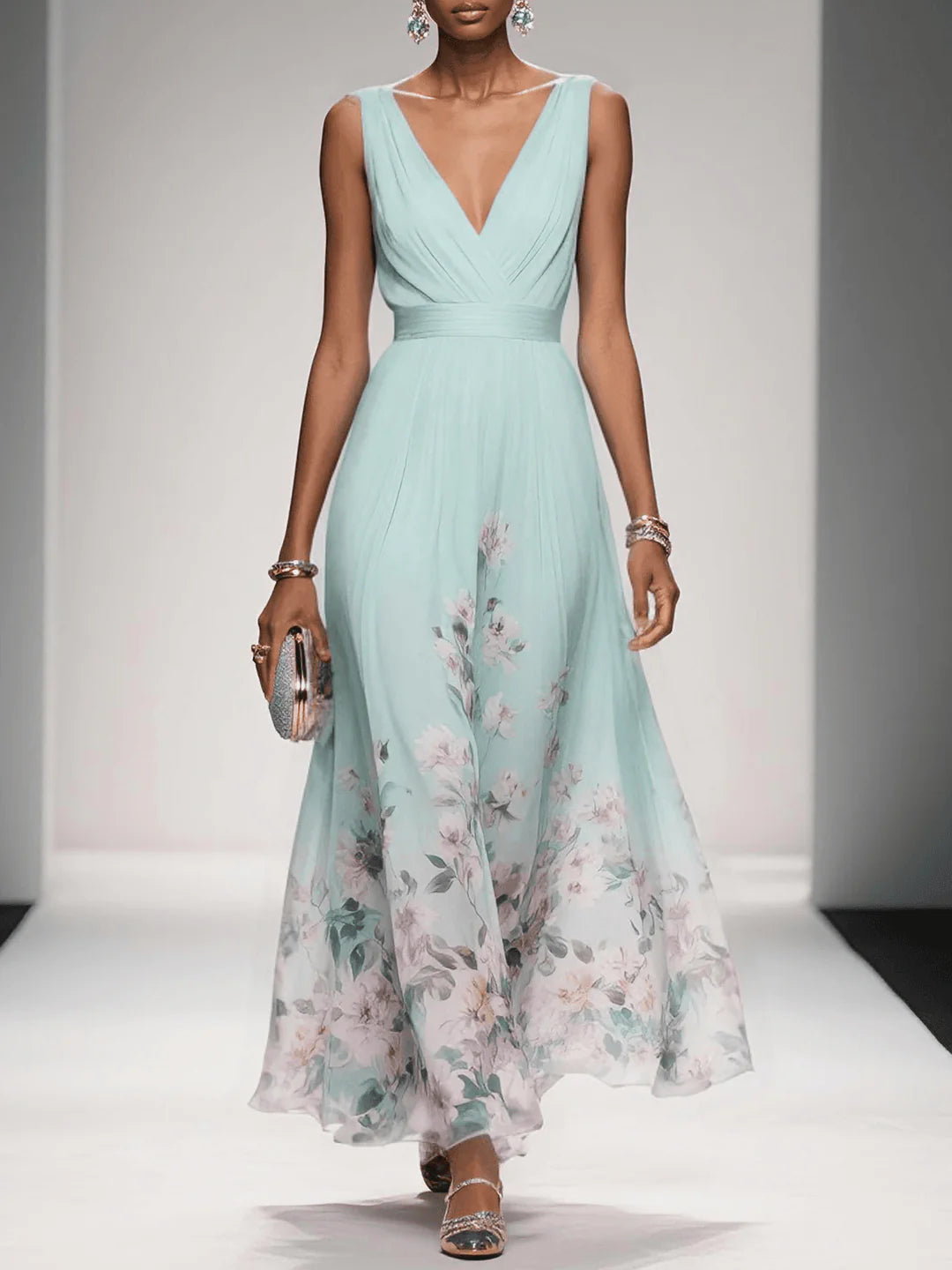 Kimberly | Women’s V Neck Sleeveless Wide Strap Maxi Dress