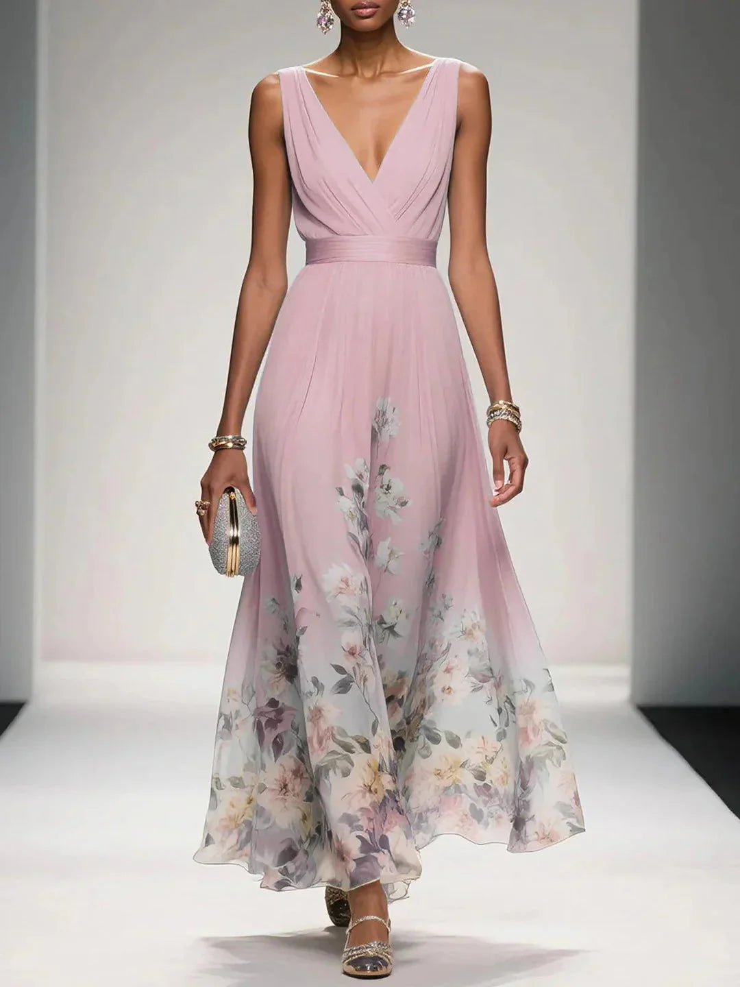 Kimberly | Women’s V Neck Sleeveless Wide Strap Maxi Dress