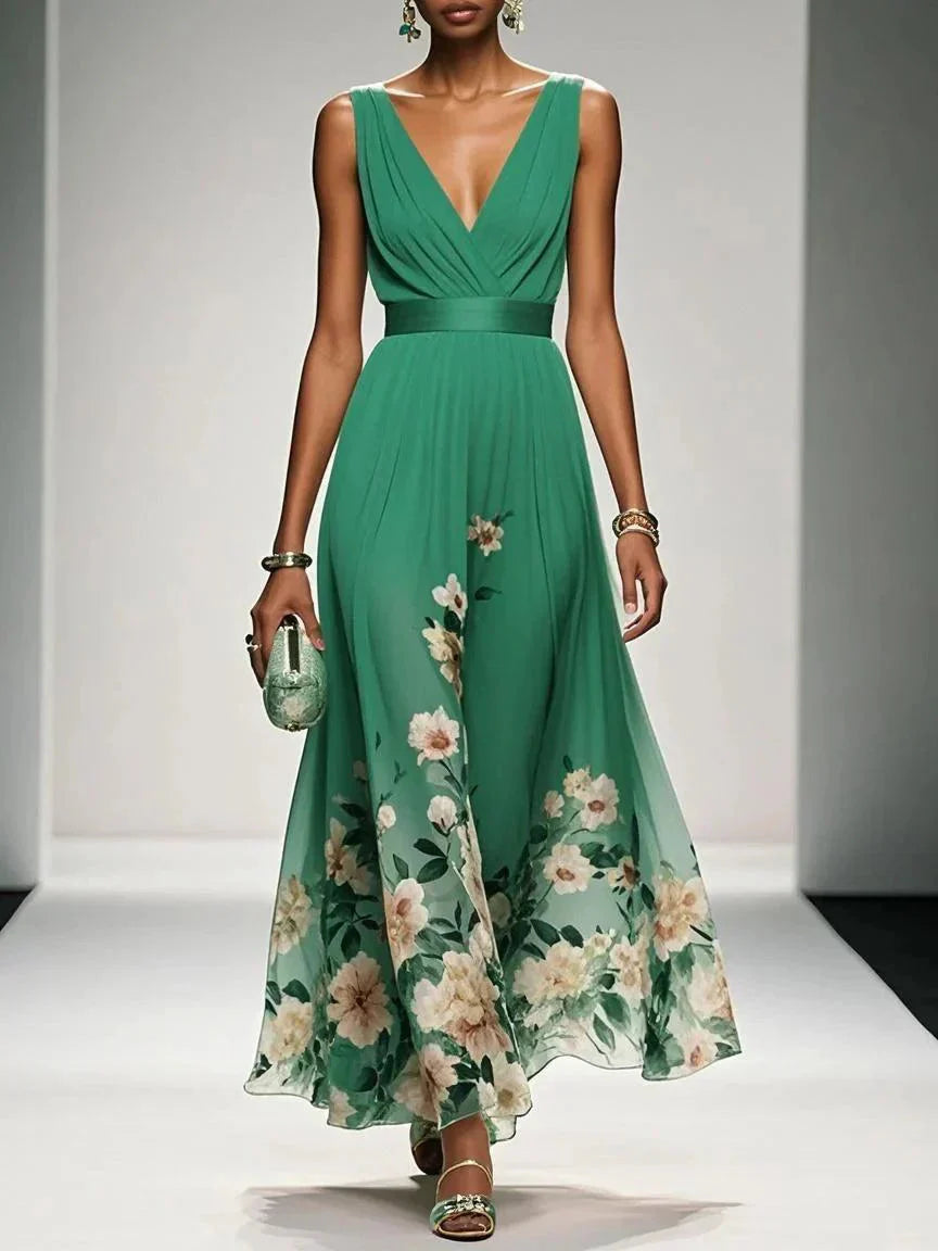 Kimberly | Women’s V Neck Sleeveless Wide Strap Maxi Dress