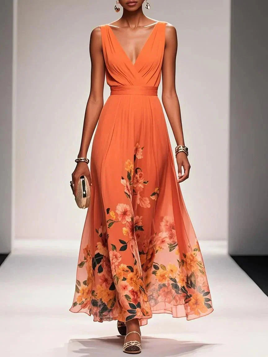 Kimberly | Women’s V Neck Sleeveless Wide Strap Maxi Dress