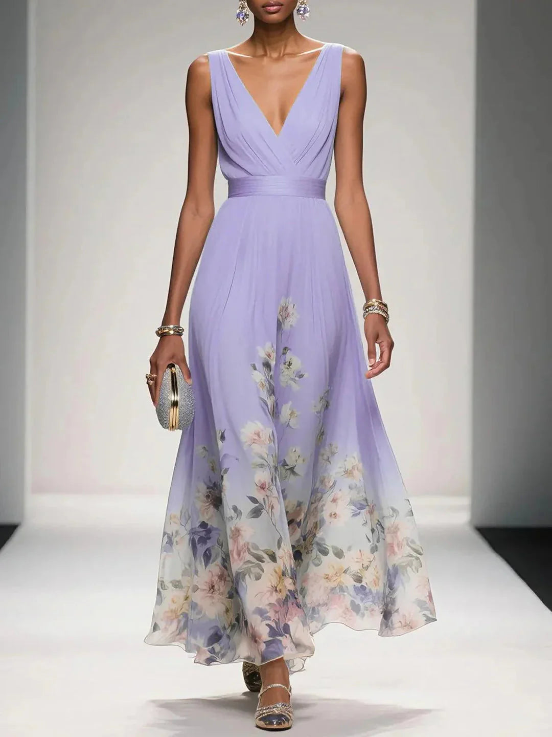 Kimberly | Women’s V Neck Sleeveless Wide Strap Maxi Dress