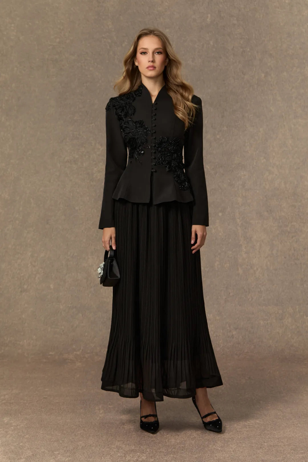 Kirsty | Women’s High Neck Button Front Pleated Two Piece Set