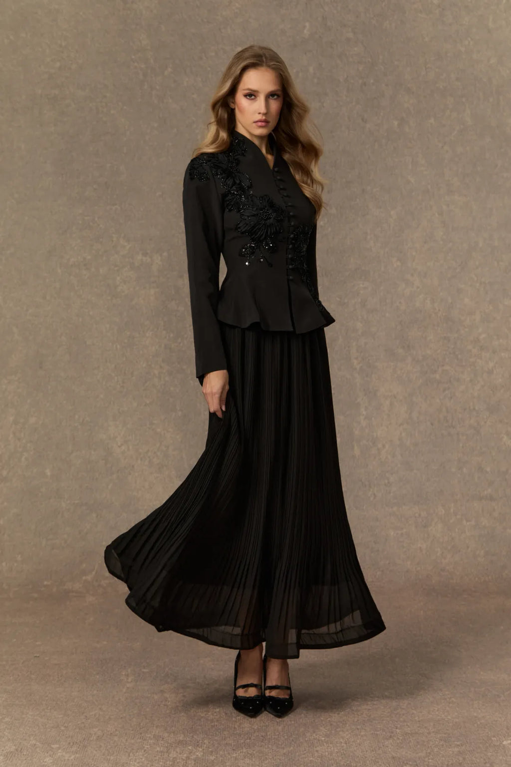 Kirsty | Women’s High Neck Button Front Pleated Two Piece Set
