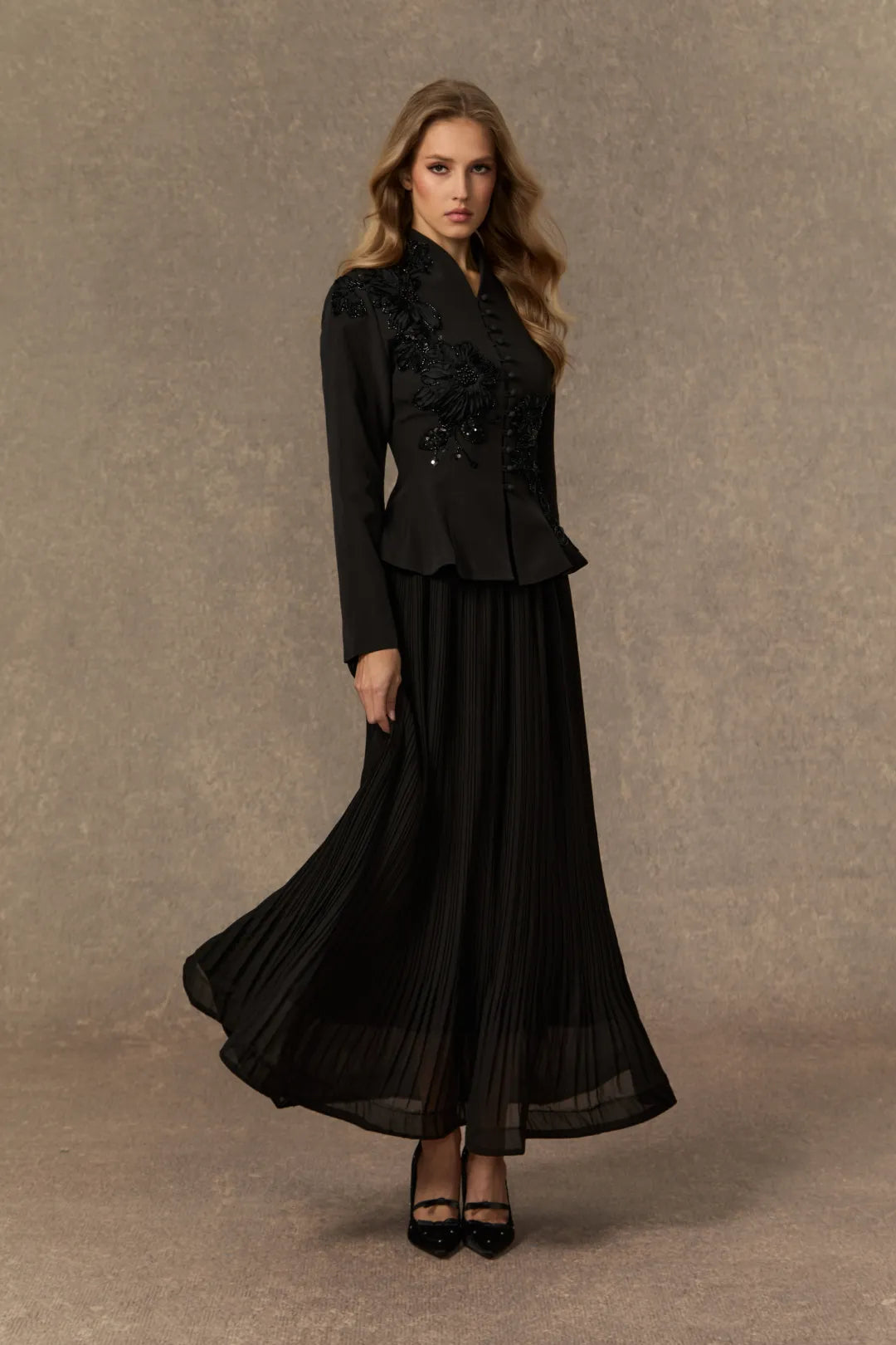 Kirsty | Women’s High Neck Button Front Pleated Two Piece Set