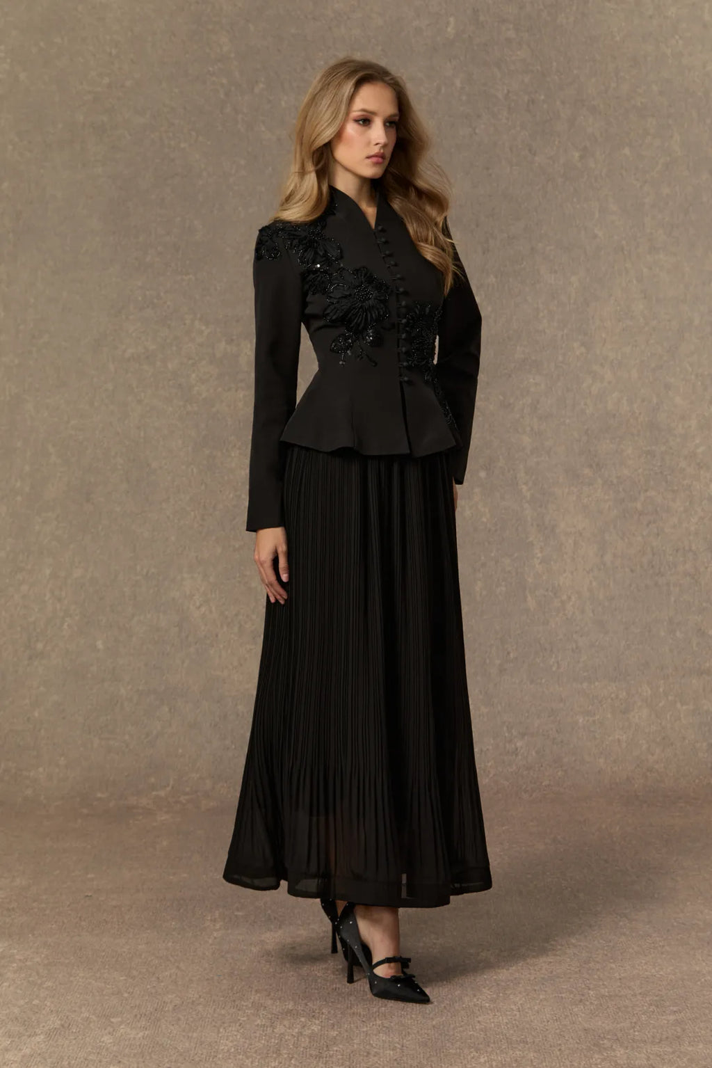 Kirsty | Women’s High Neck Button Front Pleated Two Piece Set