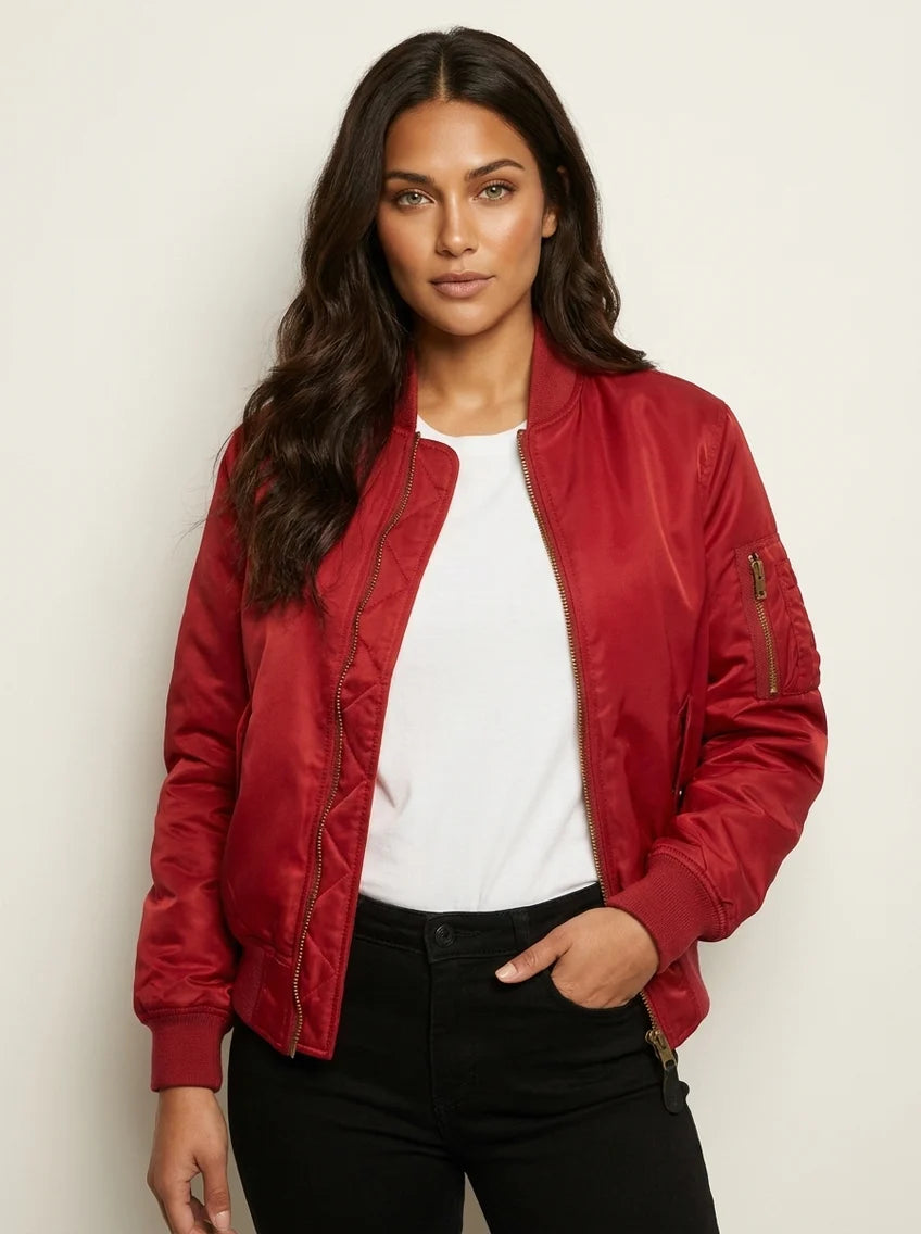 Krista | Women’s Long Sleeve Zip Front Pockets Bomber Jacket
