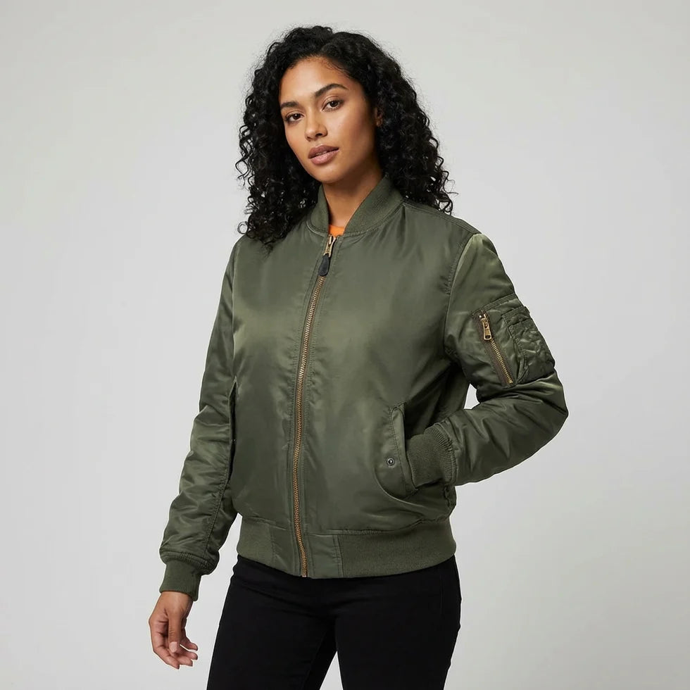 Krista | Women’s Long Sleeve Zip Front Pockets Bomber Jacket