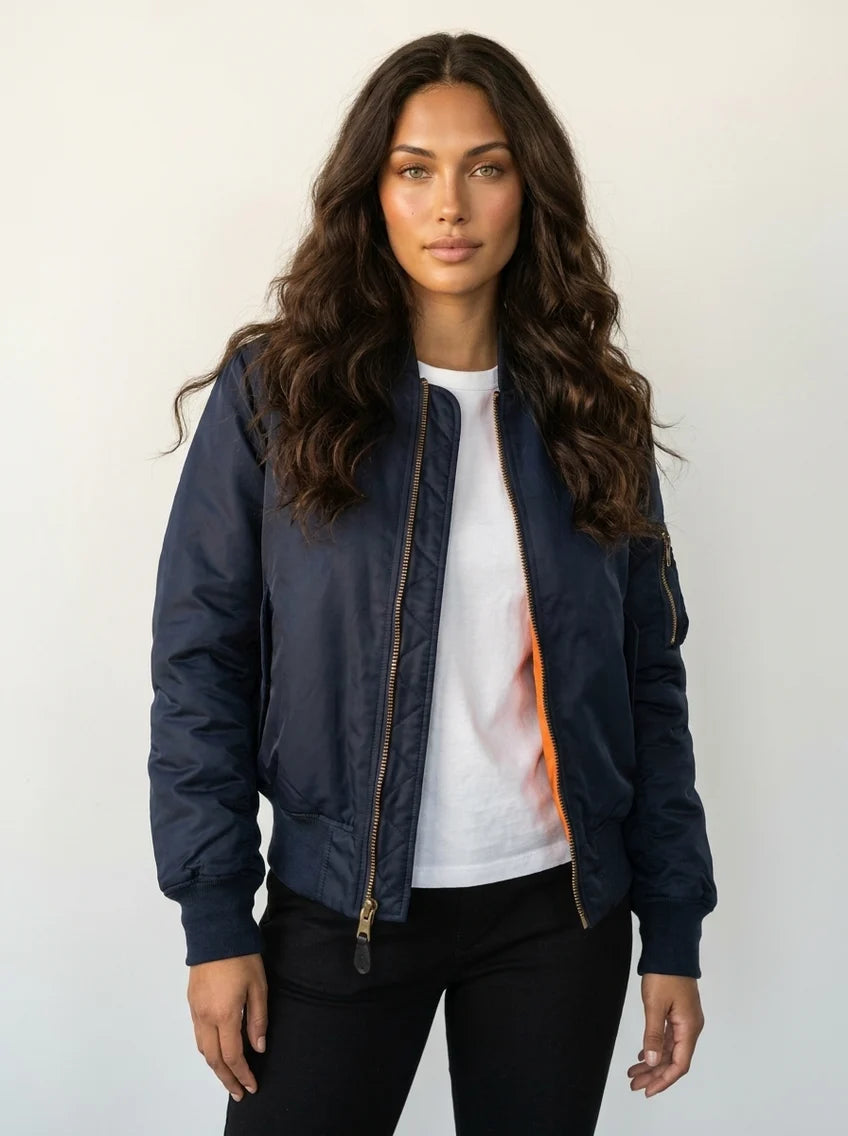 Krista | Women’s Long Sleeve Zip Front Pockets Bomber Jacket