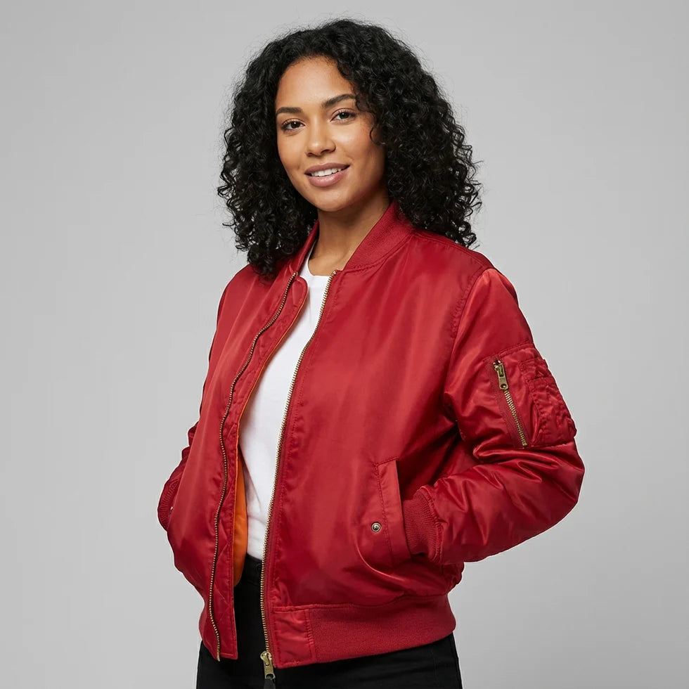 Krista | Women’s Long Sleeve Zip Front Pockets Bomber Jacket
