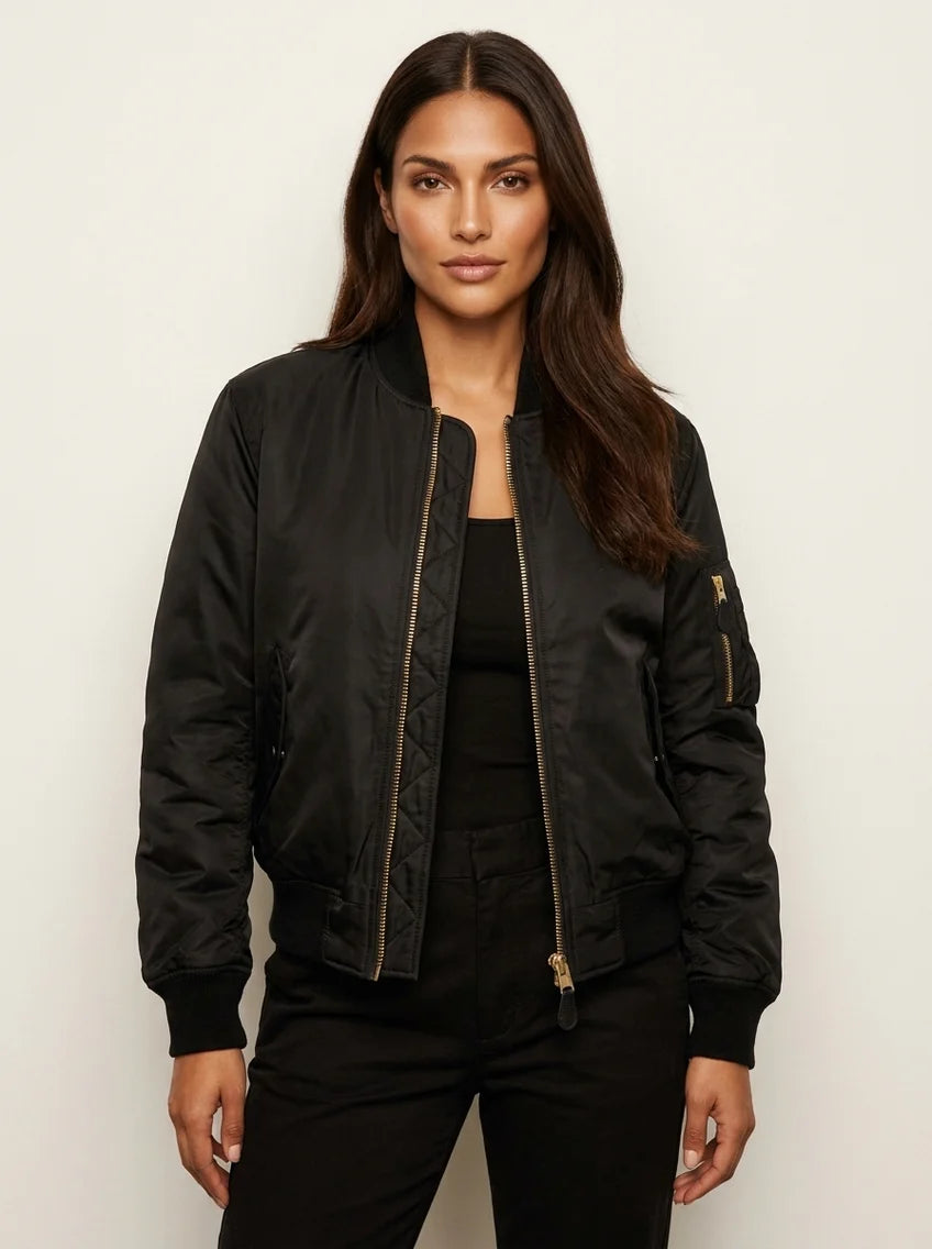 Krista | Women’s Long Sleeve Zip Front Pockets Bomber Jacket