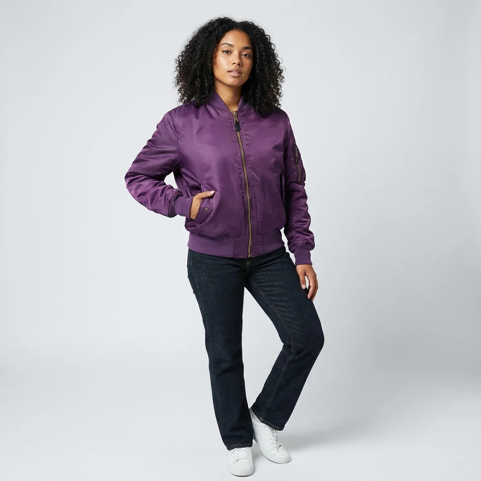 Krista | Women’s Long Sleeve Zip Front Pockets Bomber Jacket