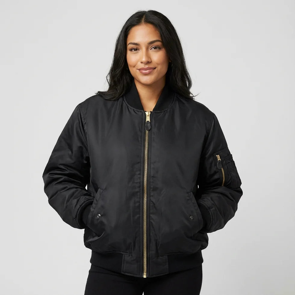 Krista | Women’s Long Sleeve Zip Front Pockets Bomber Jacket