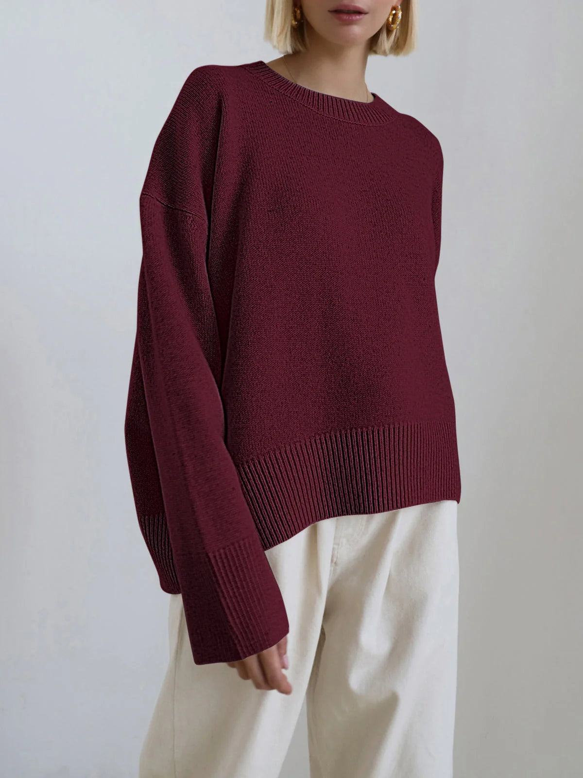 Kristin | Women's Drop Shoulder Long Sleeve Crew Neck Sweater
