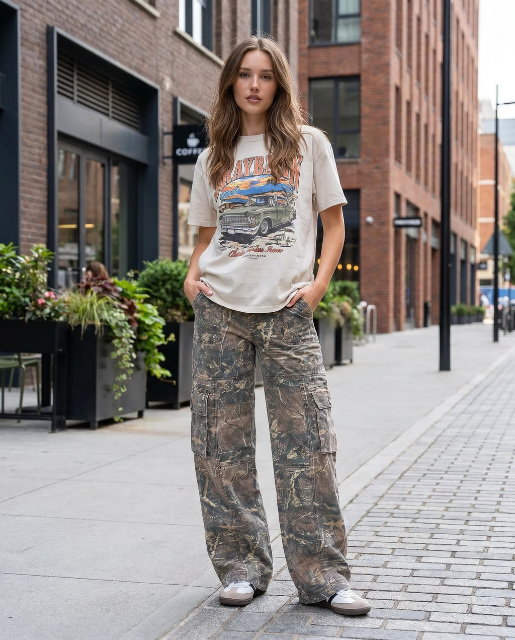 Kyra | Women's Button Front Wide Leg Utility Pocket Cargo Pants