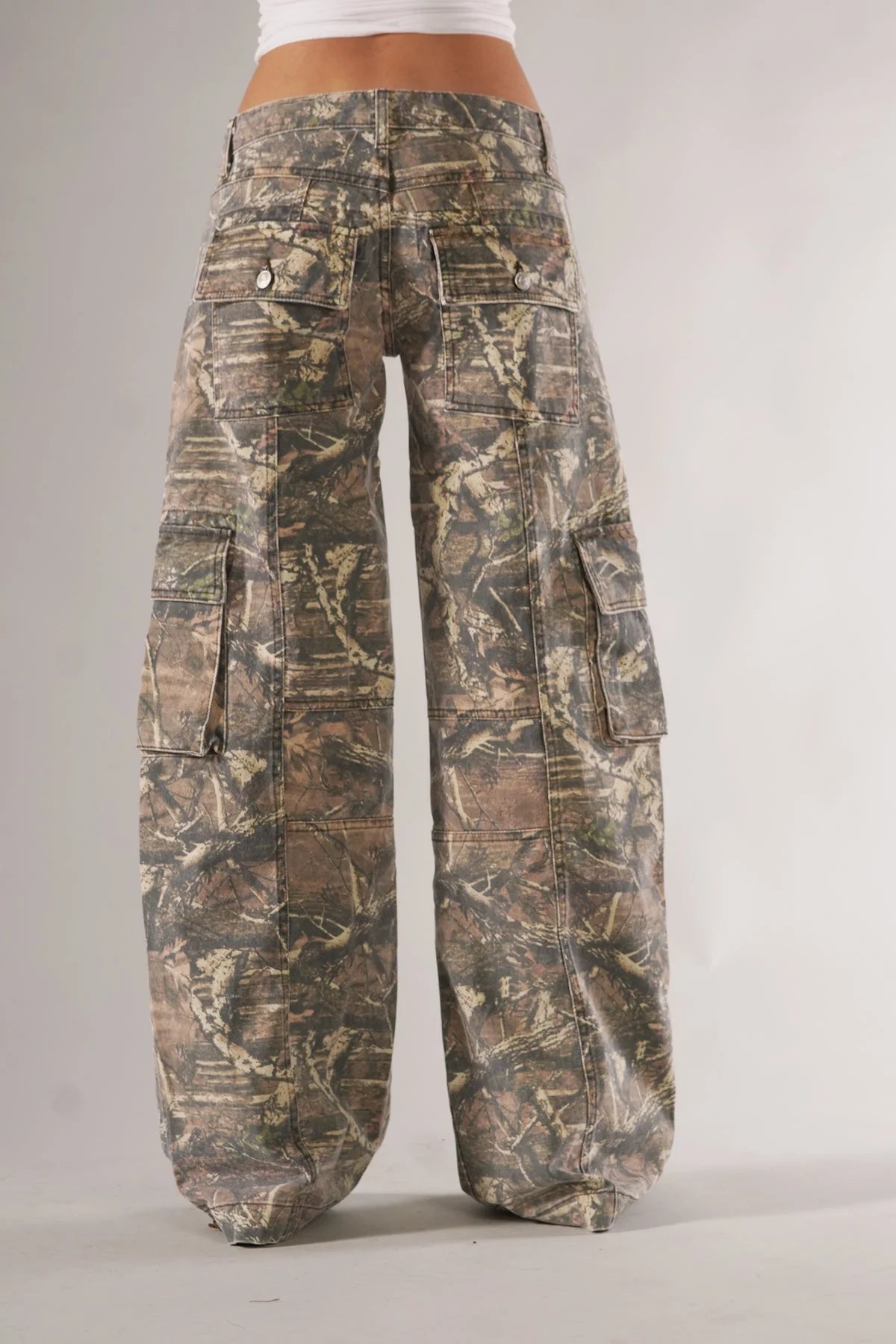 Kyra | Women's Button Front Wide Leg Utility Pocket Cargo Pants
