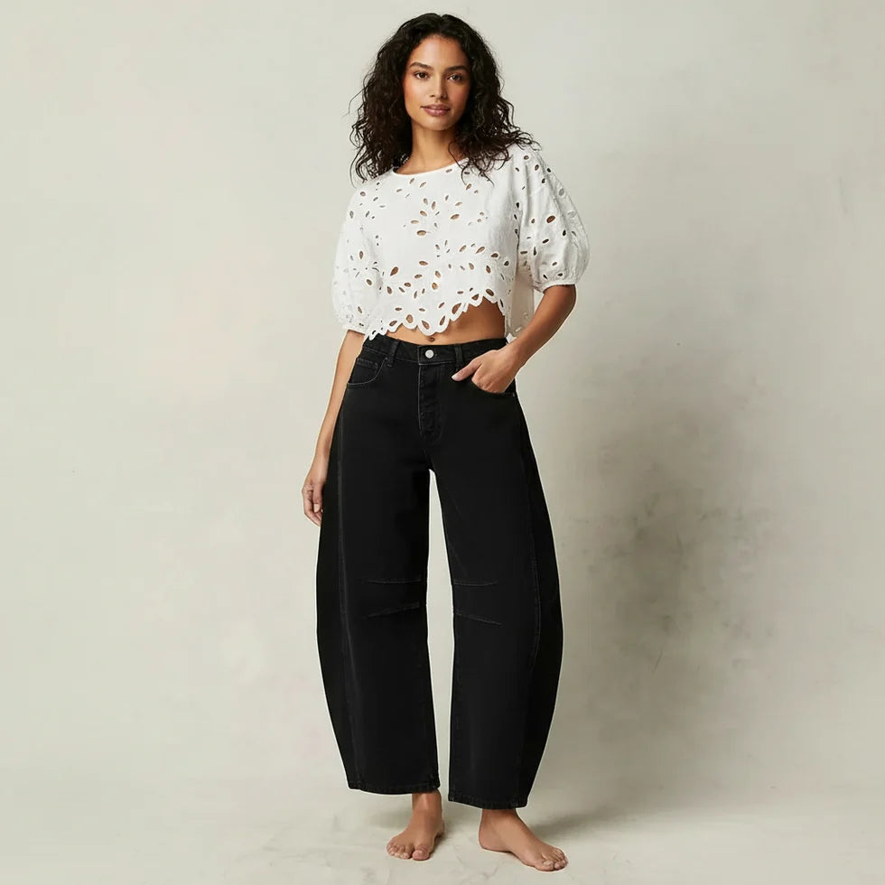 Lacey | Women’s Mid Rise Front Pockets Wide Leg Denim Jeans